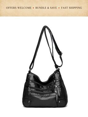Women PU Leather Multi Pocket Crossbody Shoulder Bag Zippered Purse